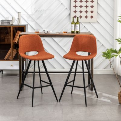  Fabric Kitchen 28.25" Counter Height Stools, Set of 2, Orange