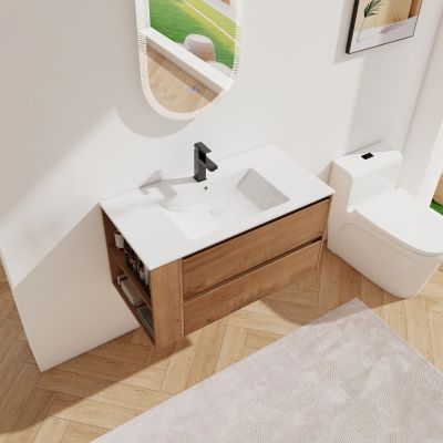 Streamdale 36" Wall Mounting Bathroom Vanity With Ceramic Sink, Soft Close Drawer