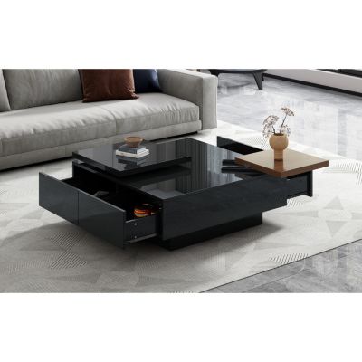 Wood Movable Squares Hidden Storage Contemporary Coffee Table