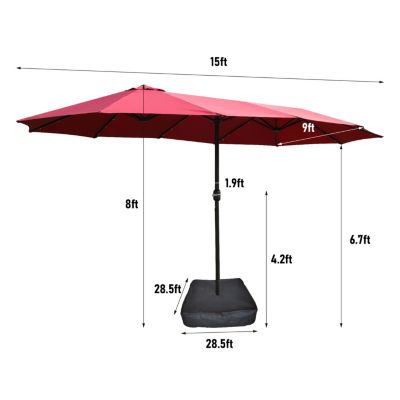 15' x 9' Double-Sided Crank Patio Umbrella with Vent and UV Protection