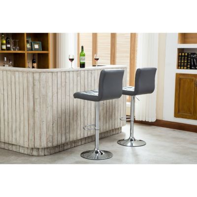 Faux Leather Adjustable Hydraulic Bar Stool, Set of 2
