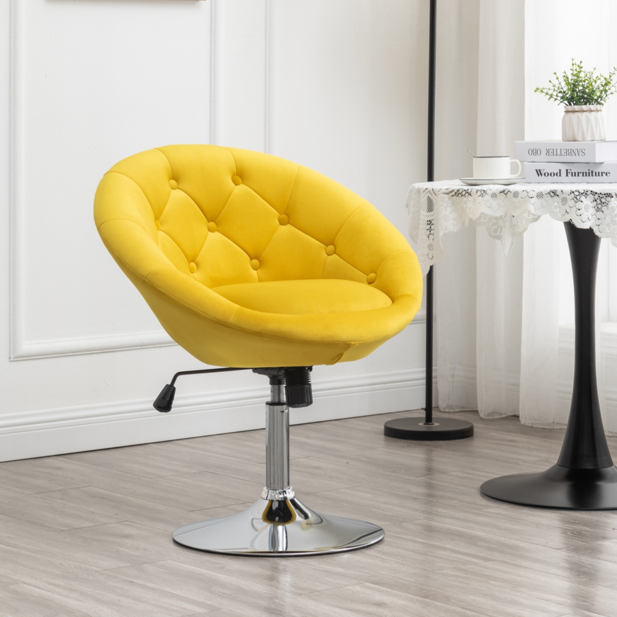 Streamdale Furniture Velvet Upholstered Tufted Back Swivel Accent Chair, Yellow