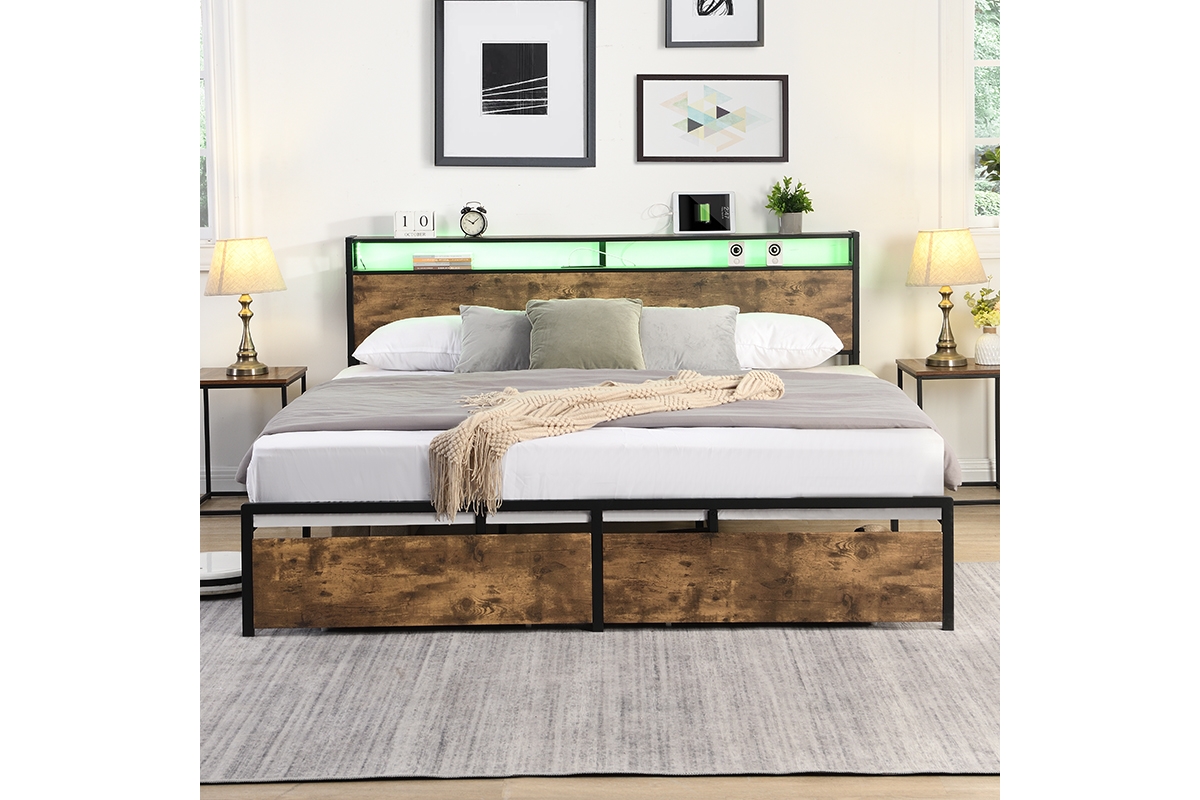 Streamdale Furniture Bed Frame, Storage Headboard with Charging Station, Solid and Stable, Noise Free, No Box Spring Needed, Easy Assembly - Anti