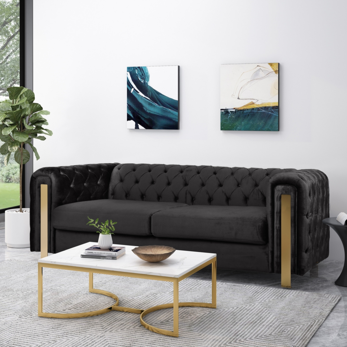 Mirod Comfy 3-seat Sofa with Tufted Back and Arm, Modern for Living Room