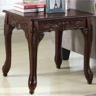Ornate Detailing Dark Cherry Finish Wood End Table