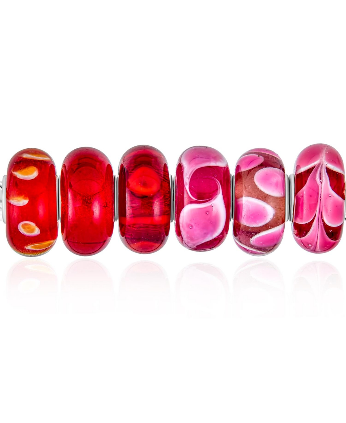 Bling Jewelry Mixed 6 Set Of Bundle Sterling Silver Core Translucent Shades OfPink Murano Glass Swirl Flower Charm Bead Spacer Fits European Brac