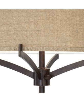 Tremont Modern Mid Century Floor Lamp Standing 62" Tall Deep Bronze Metal Tan Burlap Drum Shade for Living Room Reading Bedroom Office House Home Decor - Franklin Iron Works