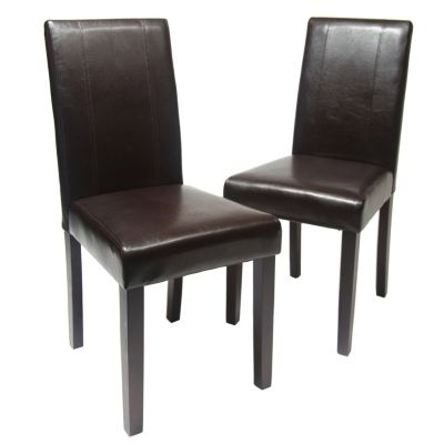 Style Solid Wood Leatherette Padded Parson Chair, Set of 2