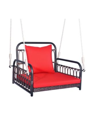 Patio Rattan Porch Swing Hammock Chair with Seat Cushion-Red