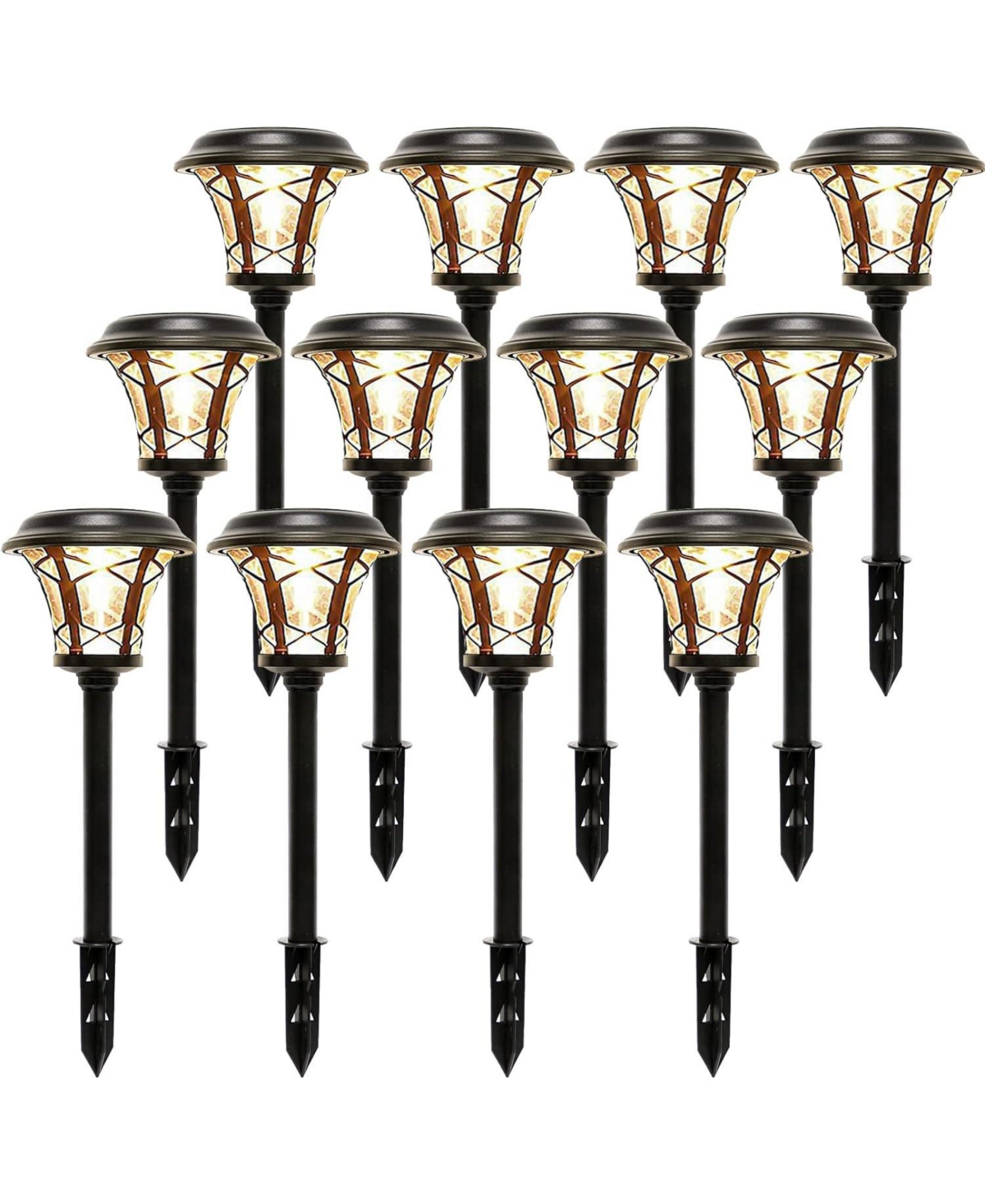 12 Pack Solar Pathway Lights, 25 Lumen, Stainless Steel & Glass - Black