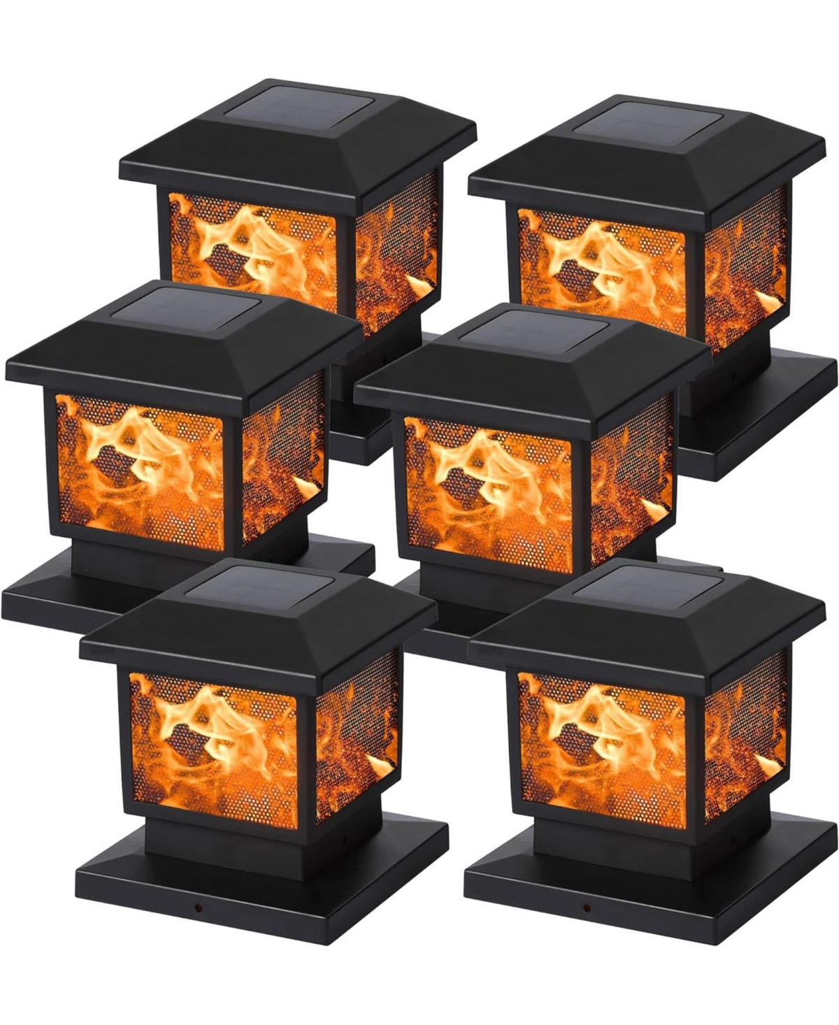 6 Pack Solar Flame Post Lights, 72 LEDs - Yellow
