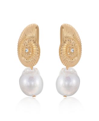 Swirled Shell Freshwater Cultivated Pearl Statement Earrings