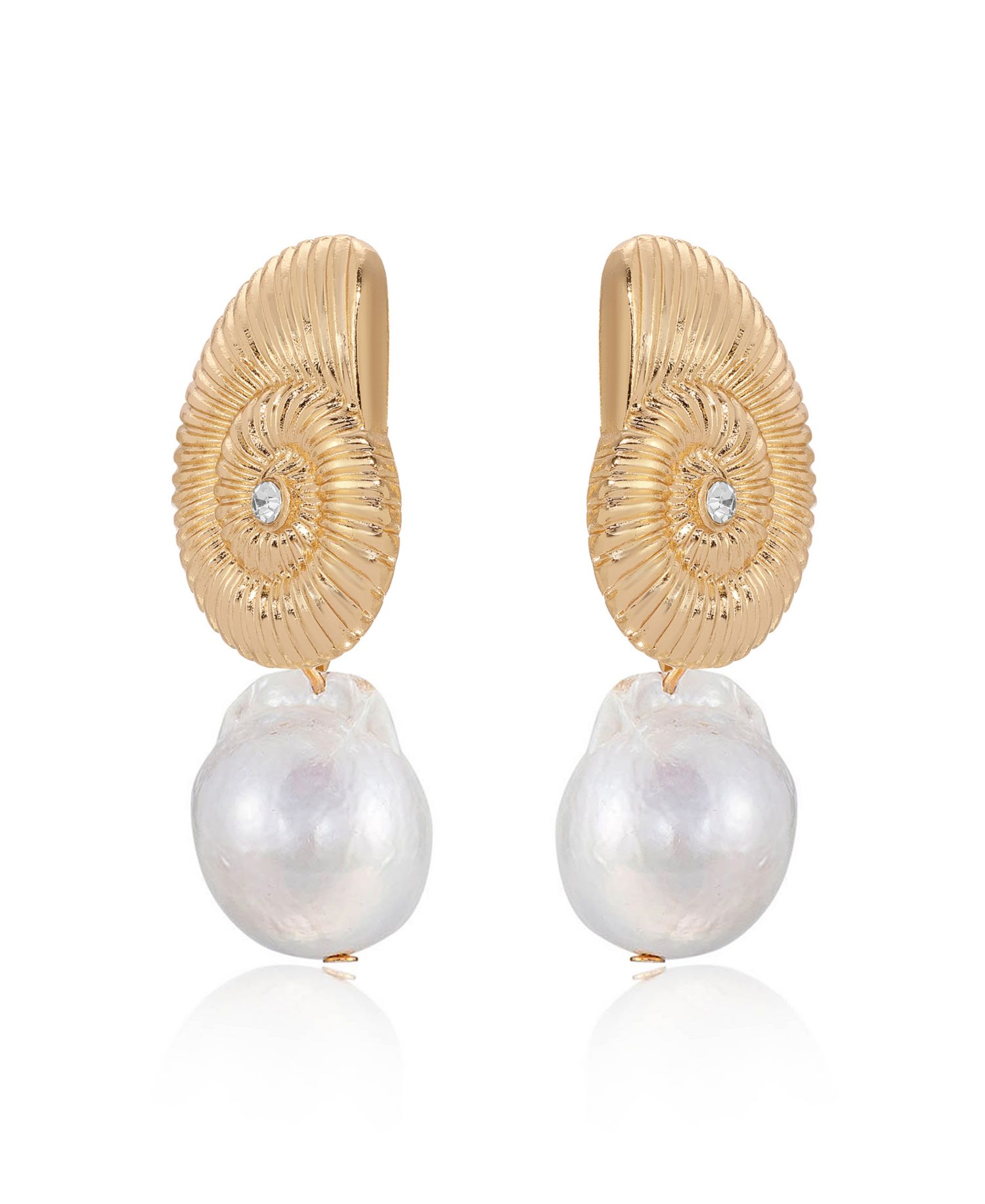 Swirled Shell Freshwater Cultivated Pearl Statement Earrings