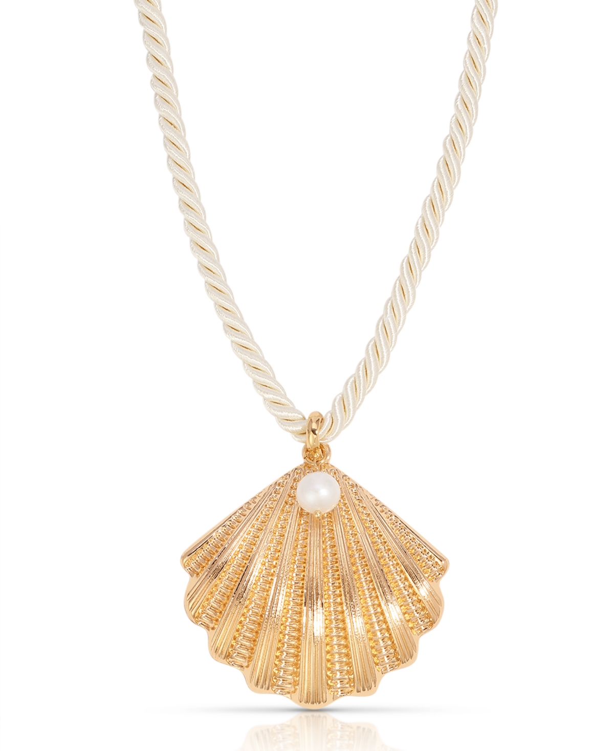 Silk Cord Scallop Shell Pendant Necklace - Gold