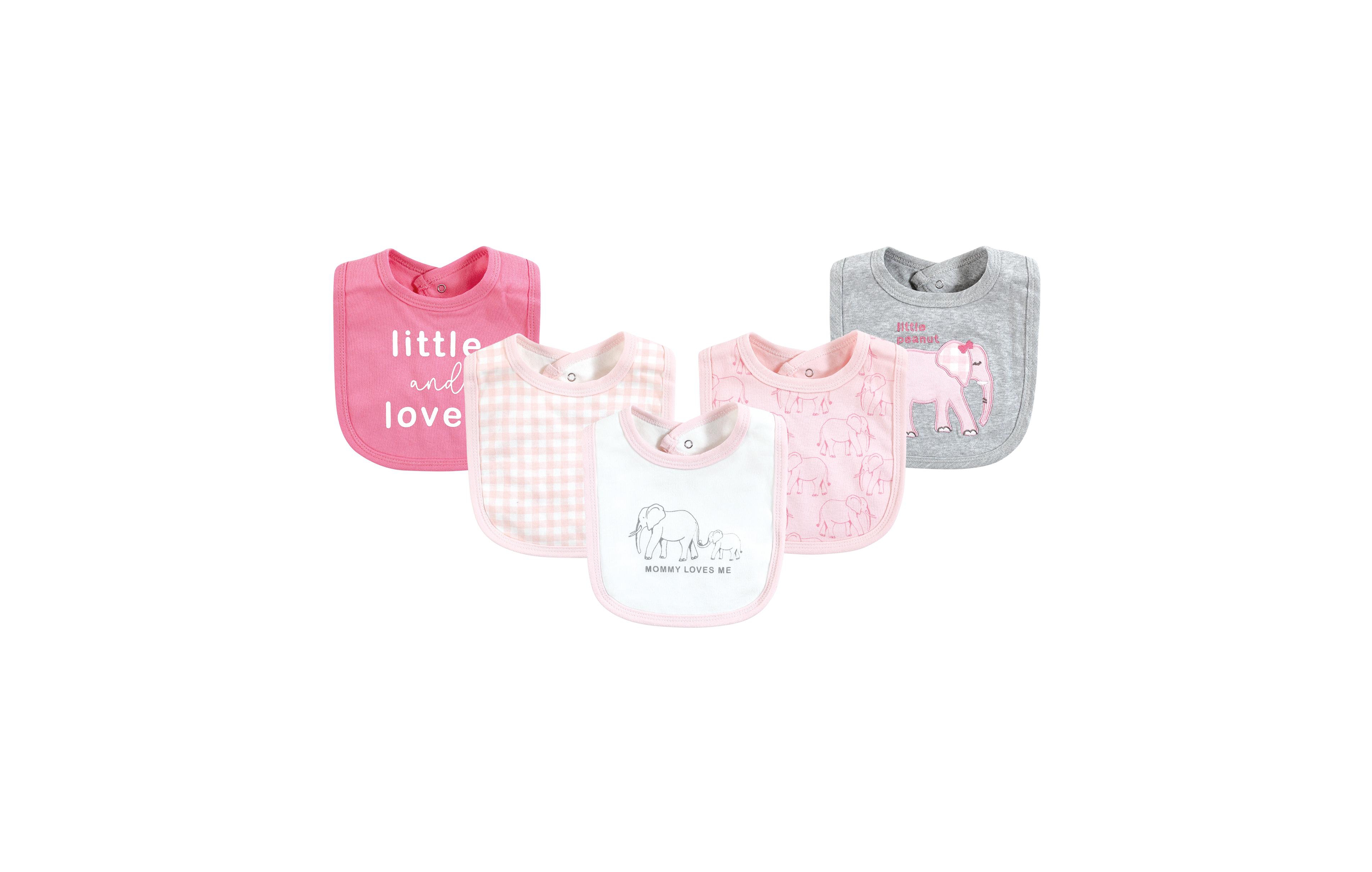 Touched by Nature Baby Girls and Boys Elephant Bibs, Pack of 5