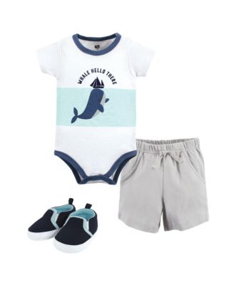 Baby Boys Hudson Breathable Cotton Coordinated Bodysuit, Shorts, and Shoe Outfit
