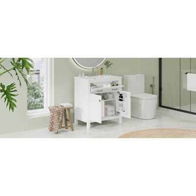 30" x 18.3" x 33.59". Elegant 30-inch Modern Bathroom Vanity with Ample Storage