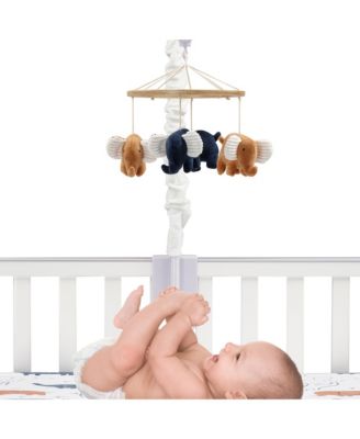 Playful Elephant Blue/White Musical Baby Crib Mobile Soother Toy