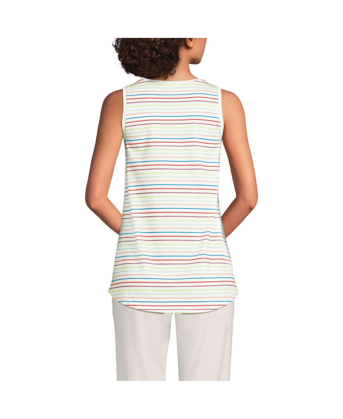Lands' End Women's Tall Supima Cotton Tunic Tank Top -cerise pink multi stripe