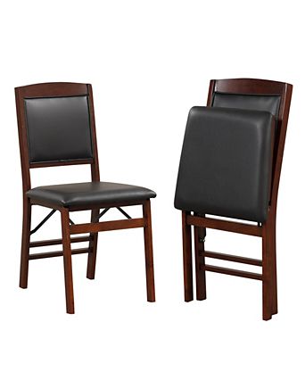2 Pack Folding Dining Chairs Foldable Chairs with PVC Padded Seat & High Backrest