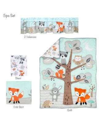 Woodland Friends Animals Mint/Gray 5-Piece Crib Bedding Set