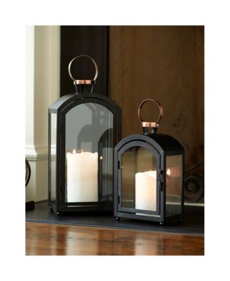 Set of 2 Modern Metal Lanterns with Gold Accents