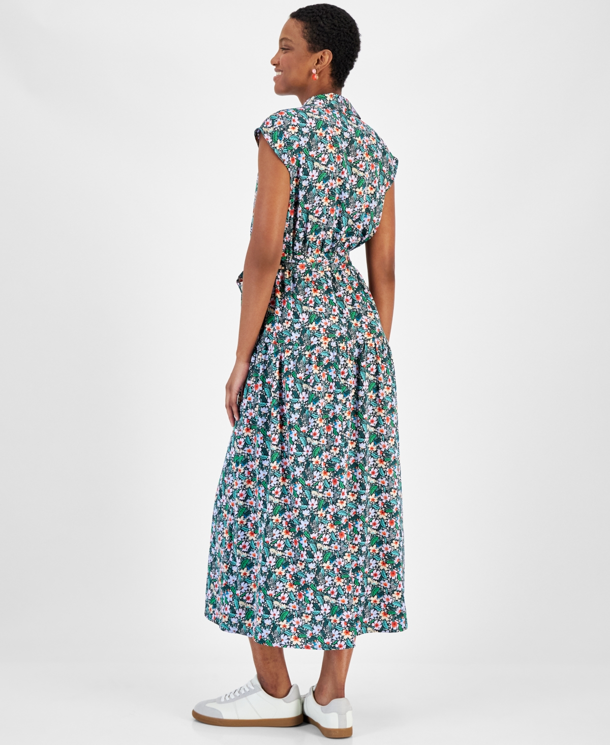 On 34th Women's Tonal Jacquard Cap-Sleeve Midi Shirtdress, Created for Macy's