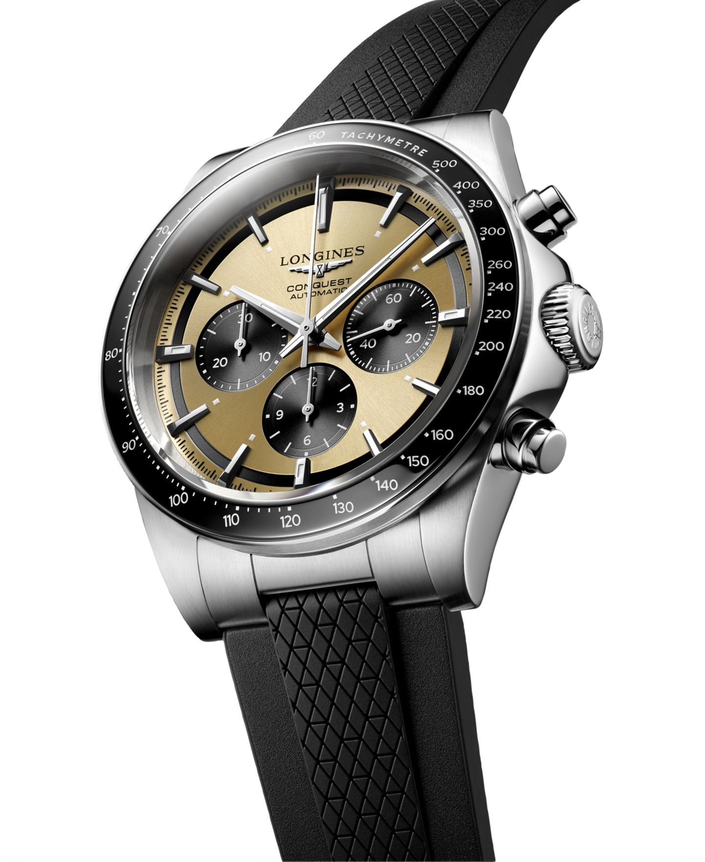 Мужские часы Longines Swiss Automatic Chronograph Conquest Black Rubber Strap Watch 42mm — фото 4