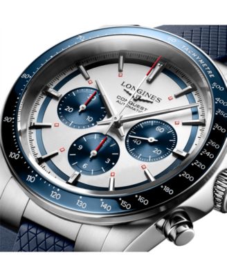 Men's Swiss Automatic Chronograph Conquest Blue Rubber Strap Watch 42mm