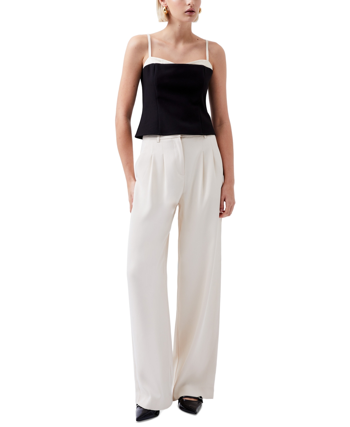French Connection Womens Button Down Solid Strapless Top In Black