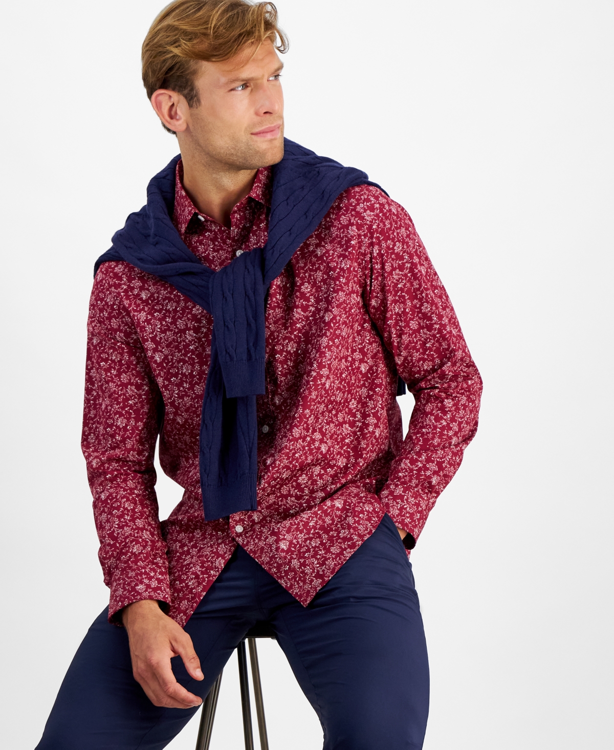 Club Room Men's Stanley Woven Floral Shirt, Created for Macy's