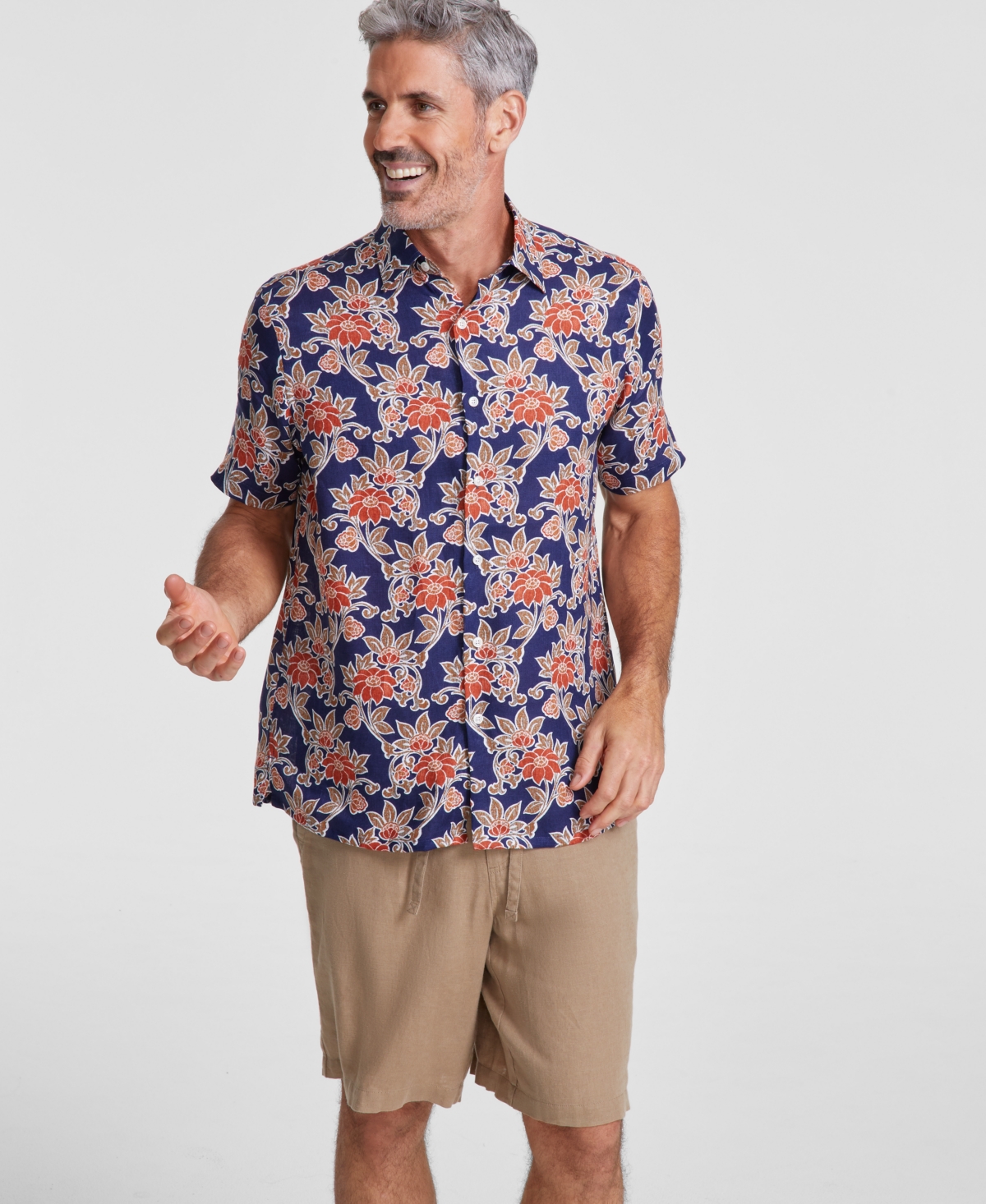 Club Room Men's Hunter Floral Linen Shirt, Created for Macy's