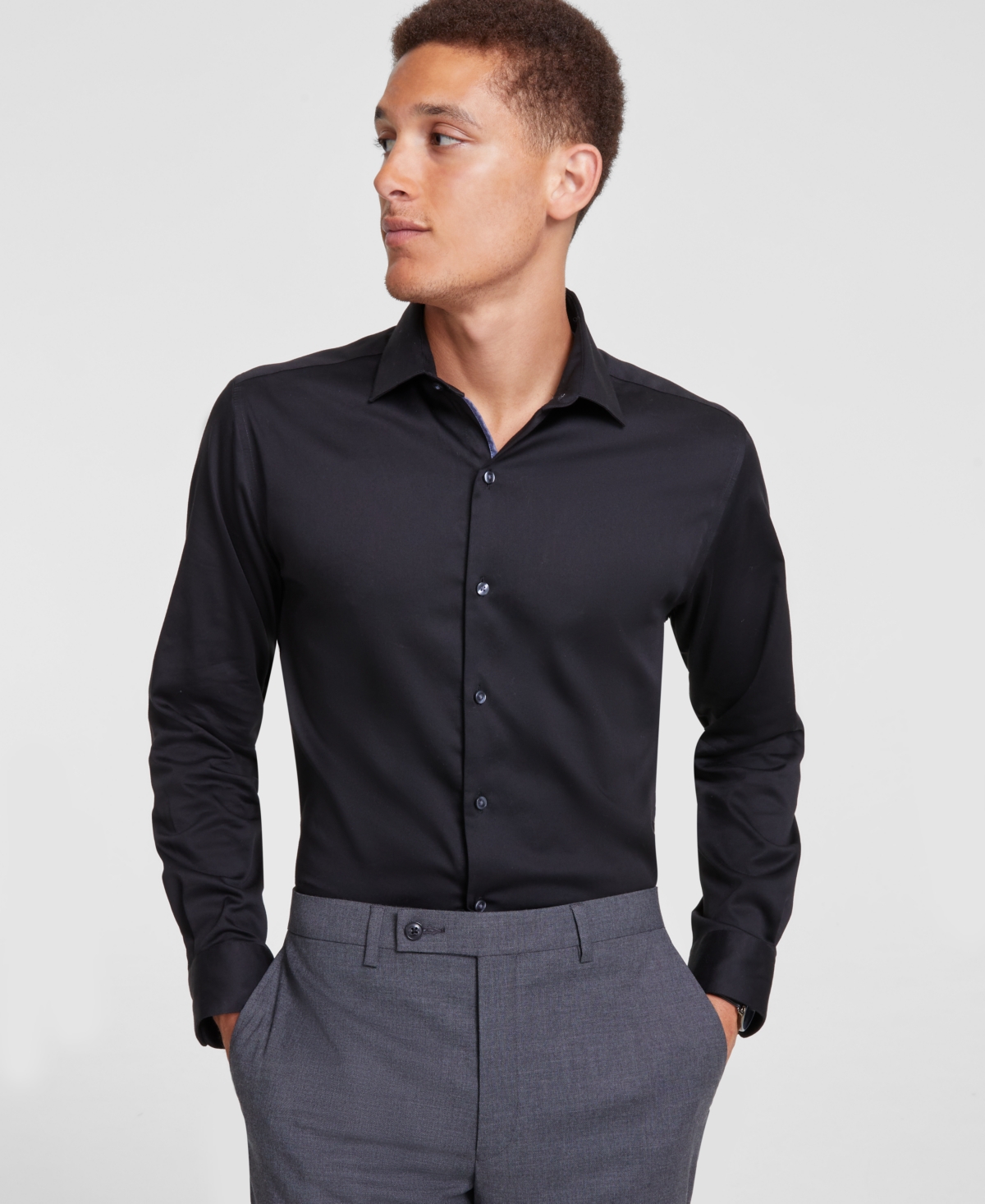 Bar Iii Men's Slim-fit Diamond Dobby Dress Shirt, Created For Macy's In Deep Black