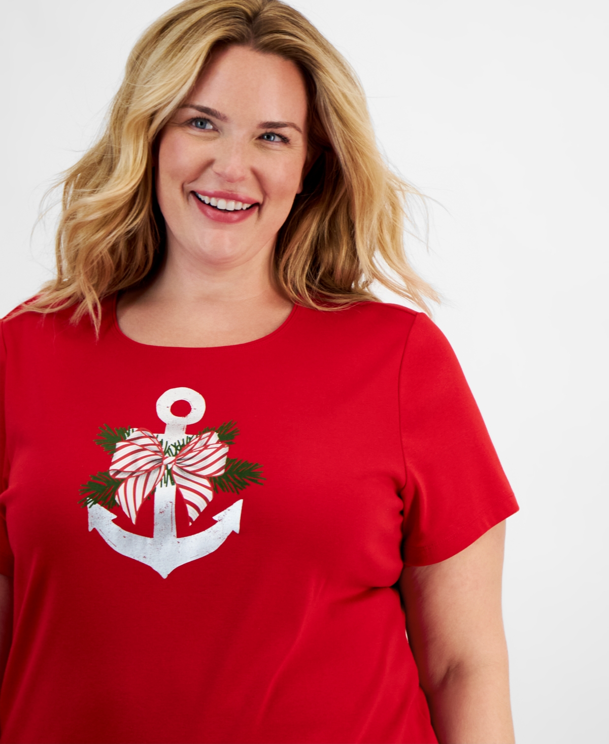 Holiday Lane Plus Size Holiday Anchor Short-Sleeve Top, Created for Macy's