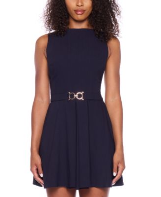B Darlin Juniors' Sleeveless Belted Pleated Dress - Macy's