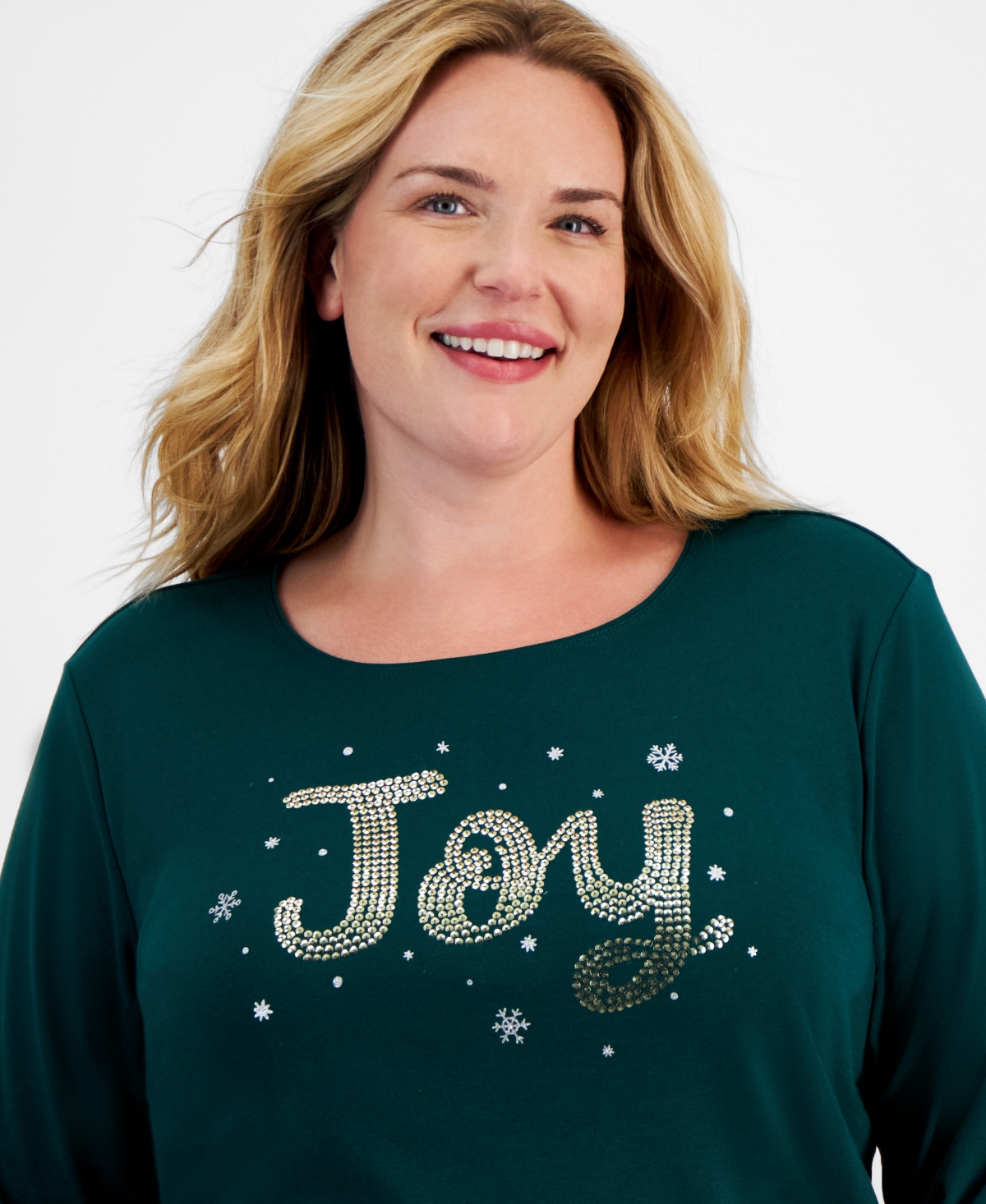 Holiday Lane Plus Size Joy Shine Long-Sleeve Top, Created for Macy's