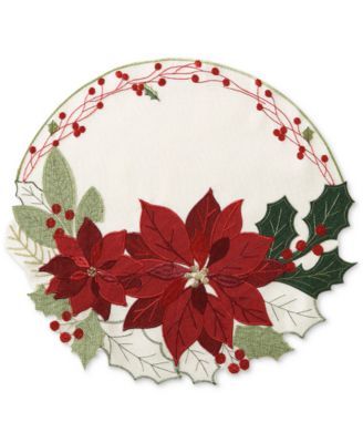 Poinsettia Cutwork Round Fabric Placemat, 15"
