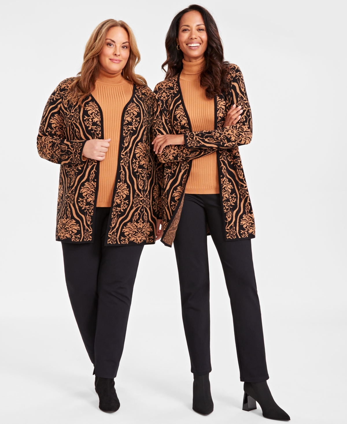 Jm Collection Plus Size Baroque Jacquard Open-Front Cardigan, Created for Macy's
