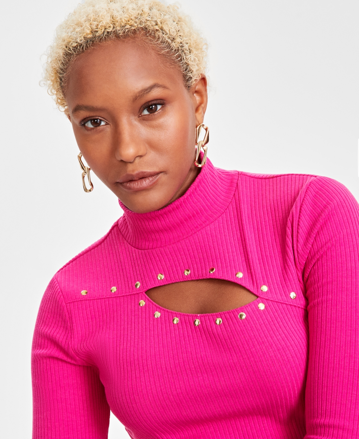 I.n.c. International Concepts Women's Studded Cut-Out Mock-Neck Top, Xs-3X, Created for Macy's