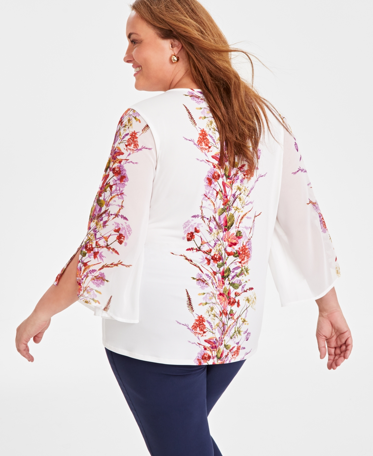 Jm Collection Women's Plus Printed 3/4-Sleeve Top, Created for Macy's
