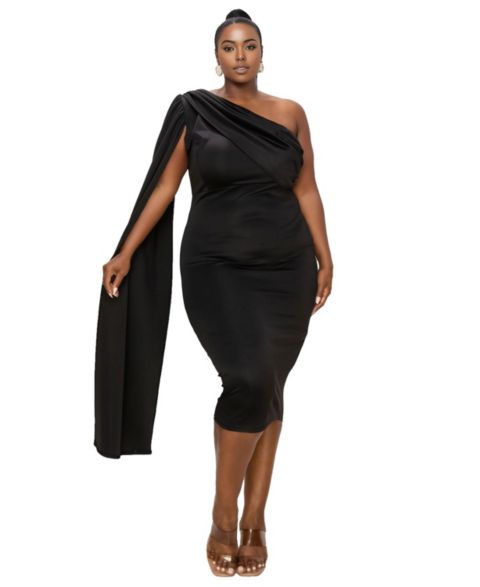Женское платье L I V D Plus Size Spade One Shoulder Cape, цвет: Чёрный