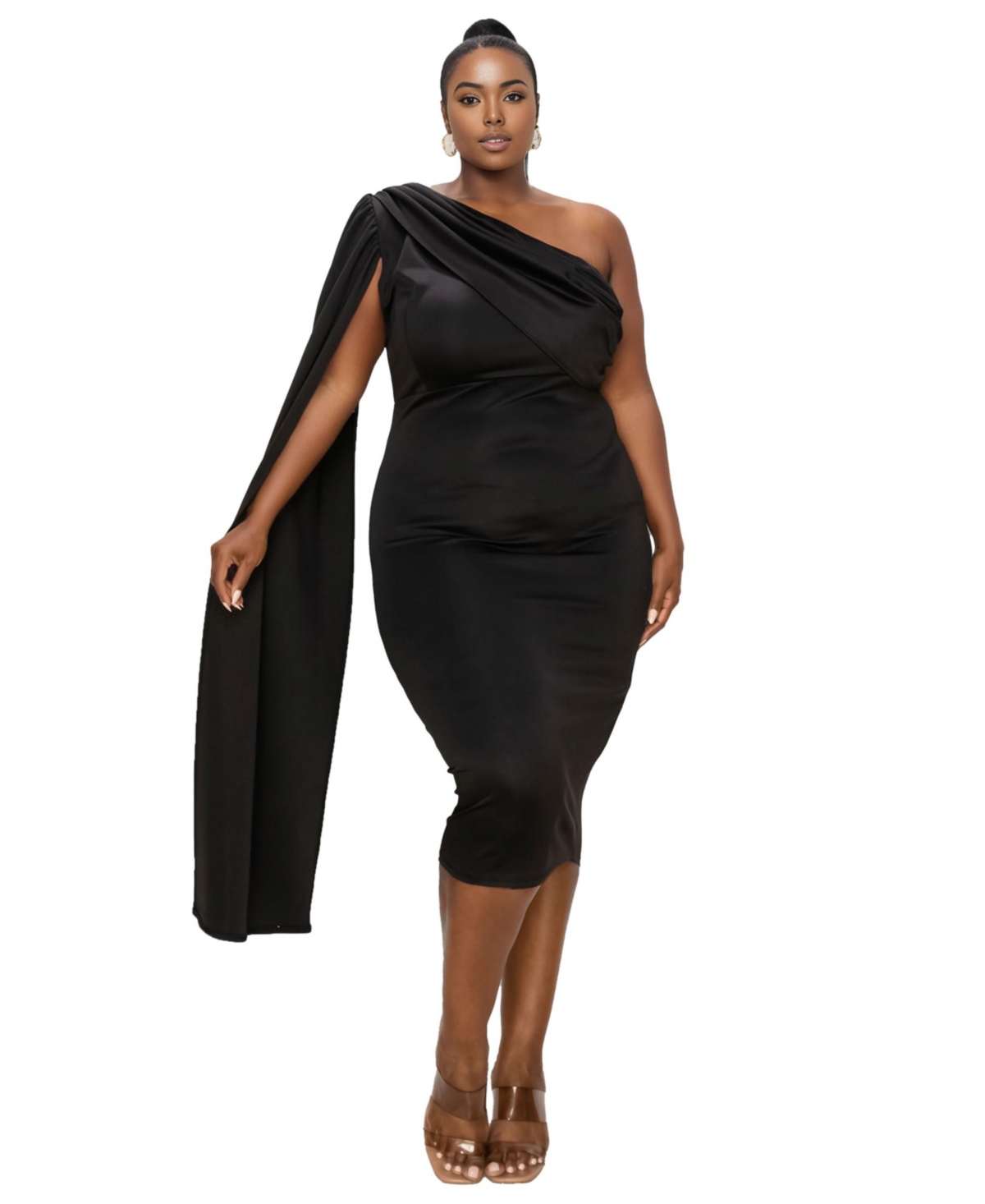Plus Size Spade One Shoulder Cape Dress - White