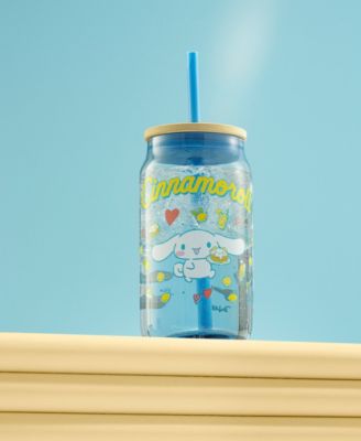 Hello Kitty and Friends Favorite Flavor Cinnamoroll Can Shaped Glass Tumbler with Wood Lid and Straw