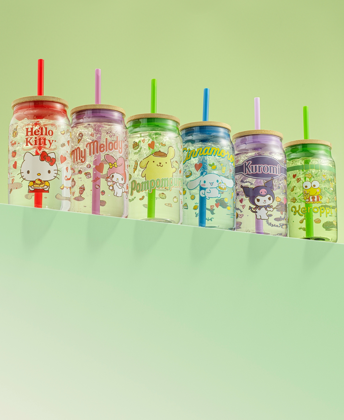 Shop Joyjolt Hello Kitty And Friends Favorite Flavor Kuromi Can Shaped Glass Tumbler With Wood Lid And Straw In Multi
