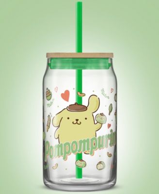 Hello Kitty and Friends Favorite Flavor Pompompurin Can Shaped Glass Tumbler with Wood Lid and Straw