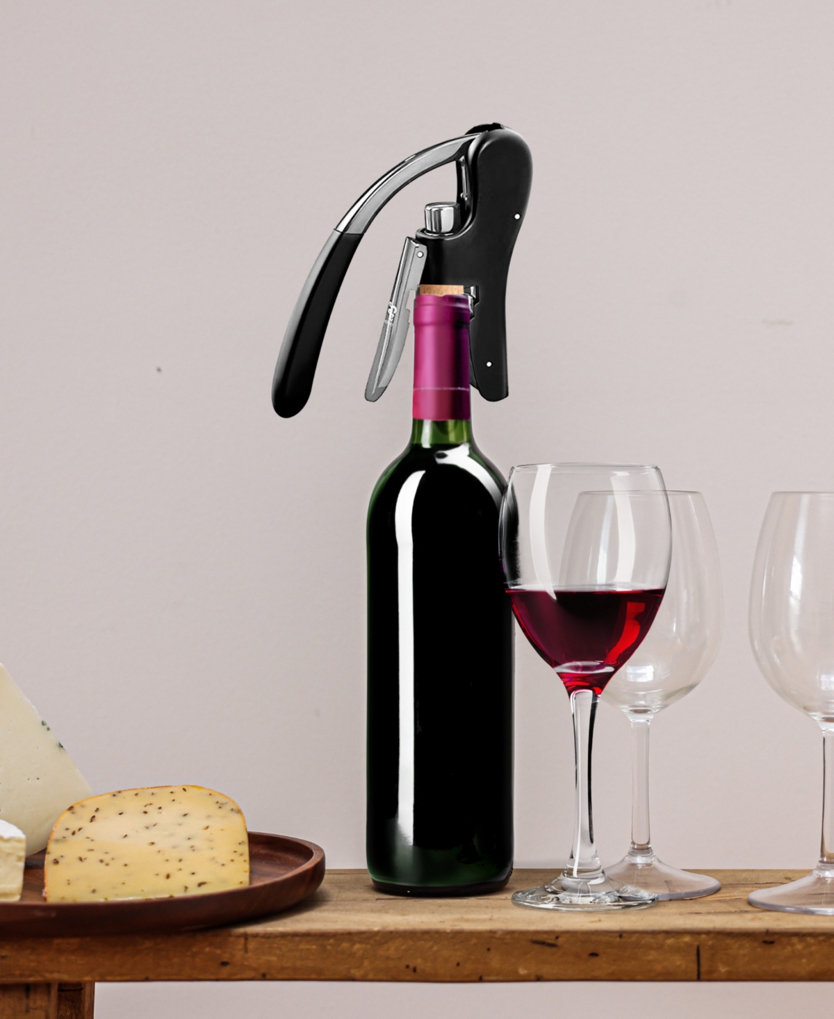 Shop Oggi Lever Action Ss Corkscrew Wine Bottle Opener In Black