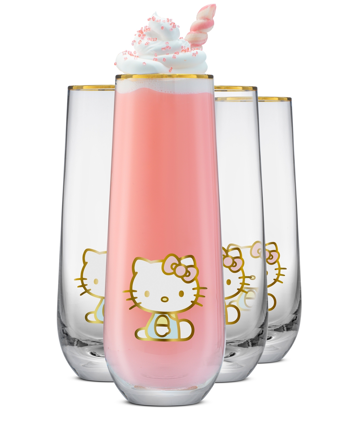Joyjolt Hello Kitty Stay Gold Stemless Flutes, Set Of 4 In Multi
