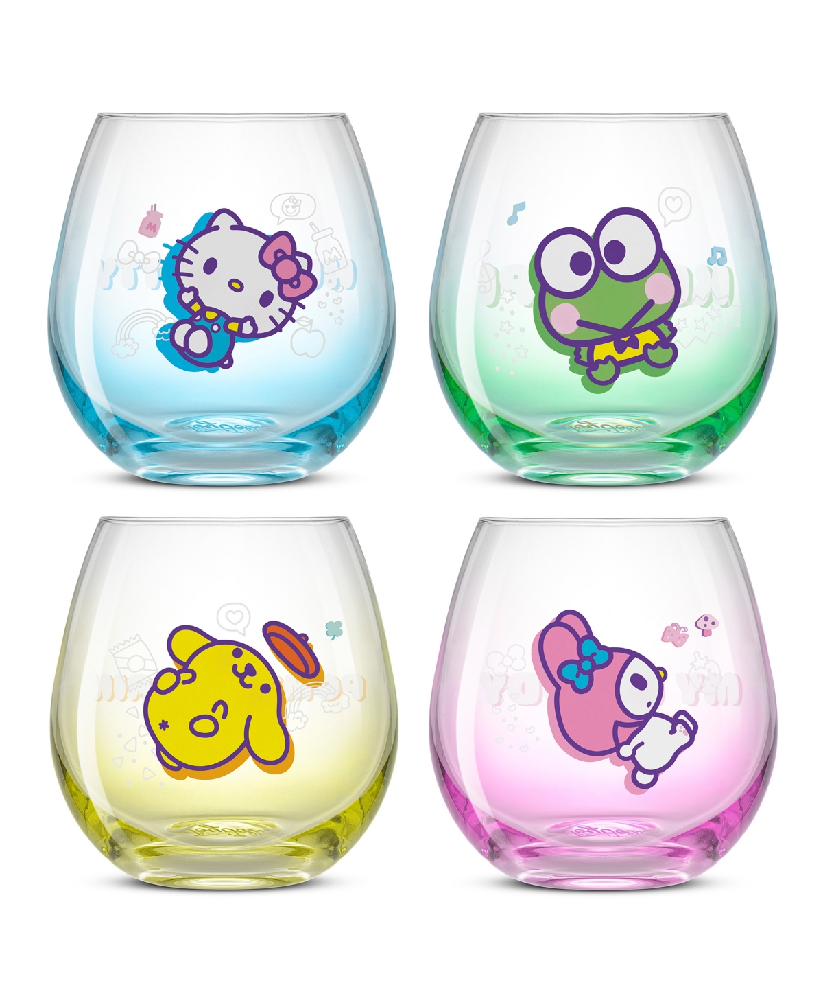 JOYJOLT HELLO KITTY AND FRIENDS ABOVE THE CLOUDS STEMLESS DRINKING GLASSES, SET OF 4 