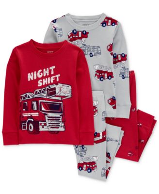 Carter's - Toddler Boys Firetruck-Print 100% Snug-Fit Cotton Pajamas, 4 Piece Set