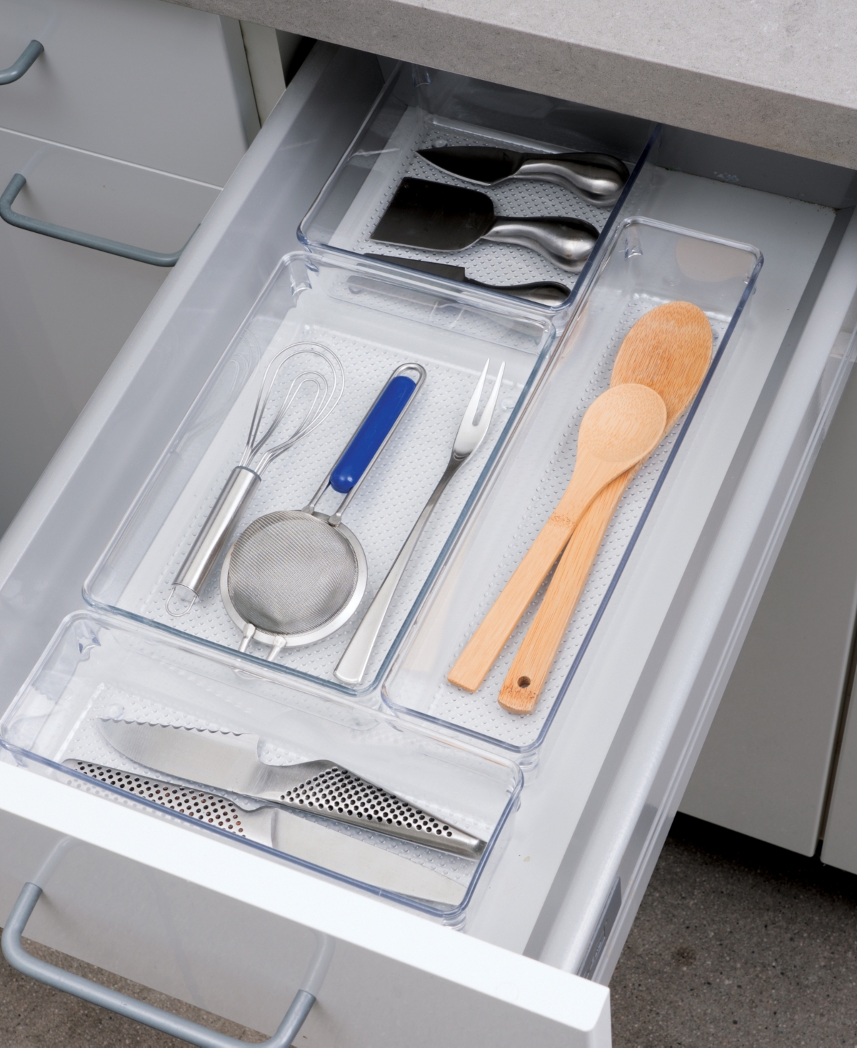 OGGI SET OF 6, 3" X 9.5" CLEAR DRAWER ORGANIZER 